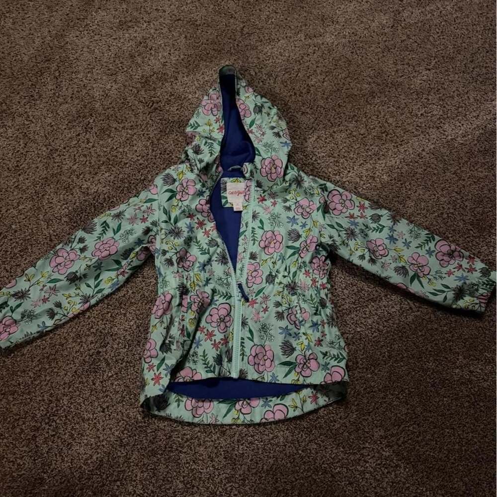 Cat & Jack Floral Rain Jacket Size 5T Mint Green Hooded Coat